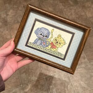 Puppy & Kitten Framed Vintage Illustration Home Decor